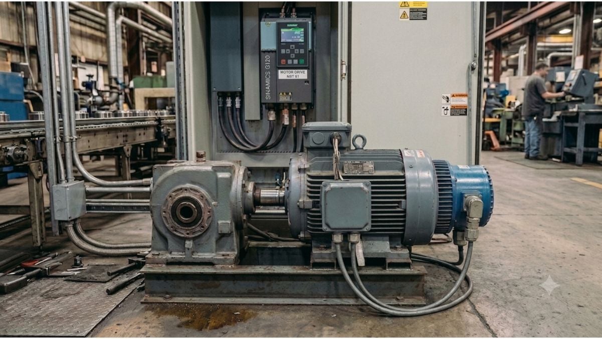 rugged industrial motor and drive assembly with a visible encoder