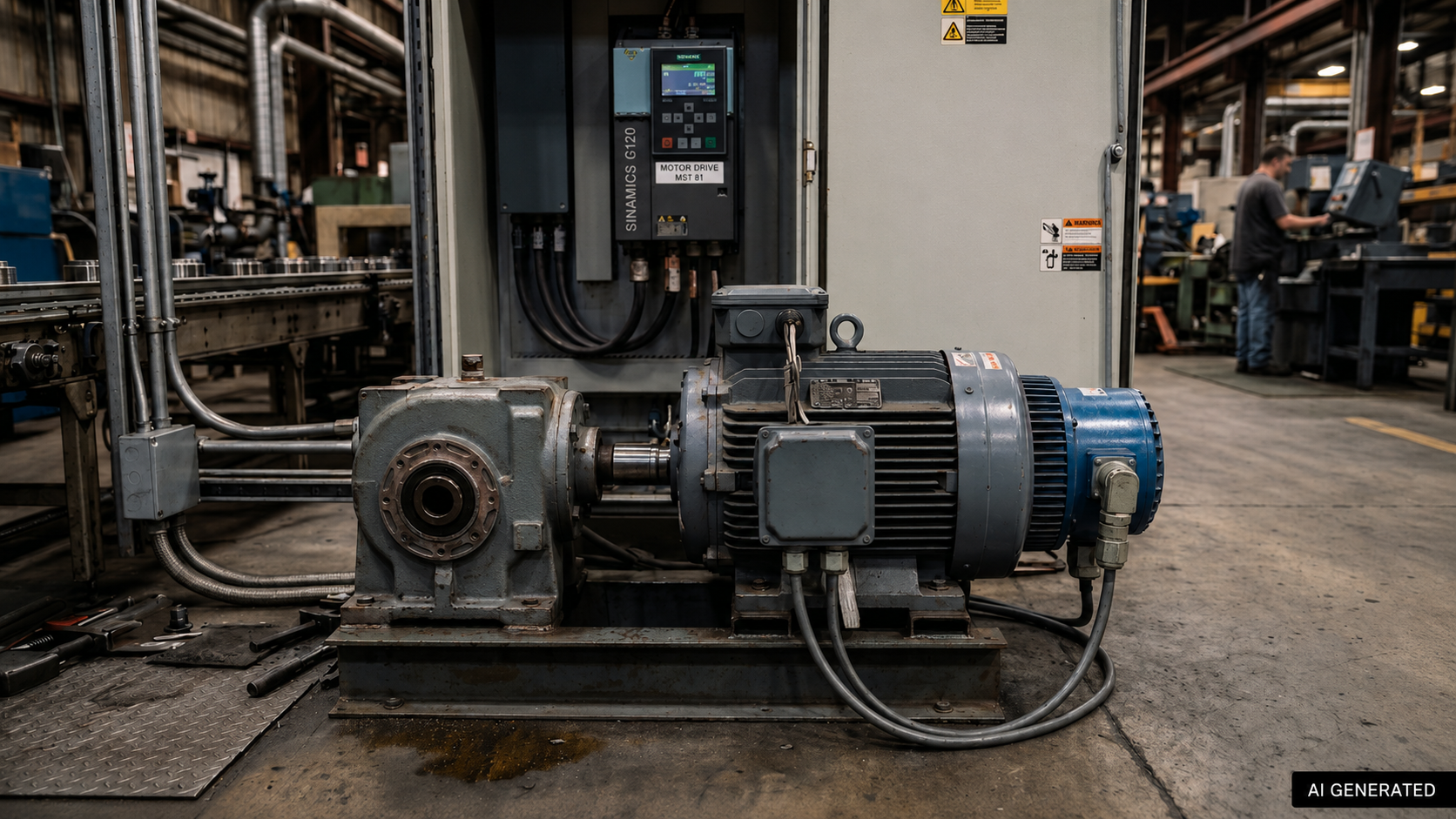 rugged industrial motor and drive assembly with a visible encoder